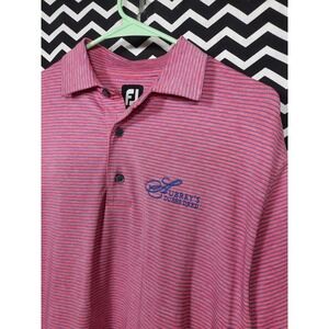 FootJoy Mens Pink Blue Striped Golf Polo Shirt Aubrey's Dubbs Dread Medium